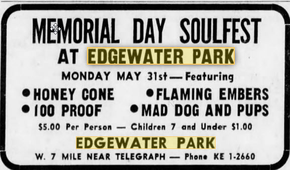 Edgewater Park - MEMORIAL DAY SOULFEST MAY 27 1971
